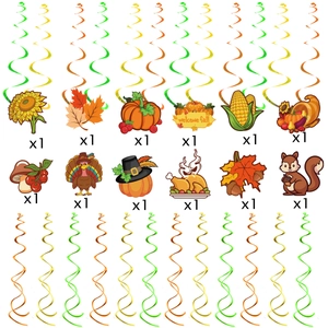 Fall Thanksgiving hanging decorations set with turkey pumpkin and maple leaf spirals