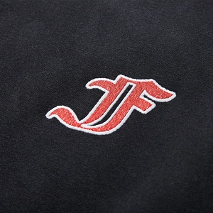 Men's heavyweight black hoodie featuring red and white gothic F embroidery detail