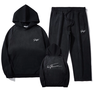 Men Plus Size Thickened Hooded Sweatshirt Top And Sports Pants Bottom Fleece Printed Streetwear Casual Apparel For Winter