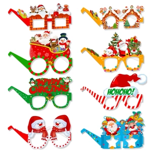 Christmas Party Paper Glasses Set Santa Claus Snowman Reindeer Cartoon Decorative Eyewear Photo Booth Props Holiday Accessories