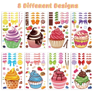 Kinder DIY Aufkleber mit 8 süßen Cupcake und Eiscreme Designs für Partys