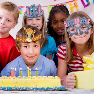 Kids animal party prop set with giraffe headbands and elephant glasses decorations