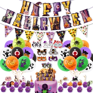 Halloween party decoration set with Happy Halloween banners balloons and cake toppers