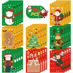 Christmas Stickers For Kids DIY Make A Face Santa Claus Snowman Reindeer Elf Cartoon Stickers For Holiday Party Decor