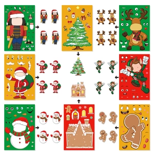 DIY Christmas stickers set featuring Santa, Reindeer, and Snowman for holiday party fun