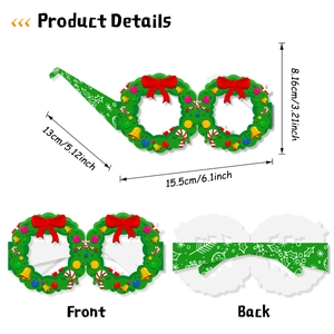 Christmas wreath party glasses with reindeer and snowman paper frames in three views