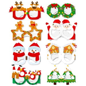 Set of 8 Christmas party paper glasses featuring reindeer, Santa, and snowman designs
