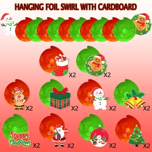 Detailed set of Christmas foil swirls and 10 assorted festive cardboard hanging charms