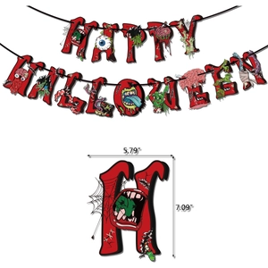 Bannière Happy Halloween effrayante avec lettres de zombies rouges pour décoration