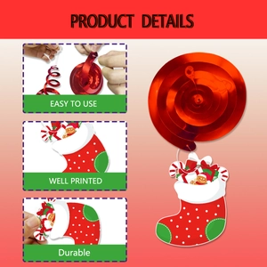 Christmas party spiral hanging decorations featuring festive stockings and candy cane patterns