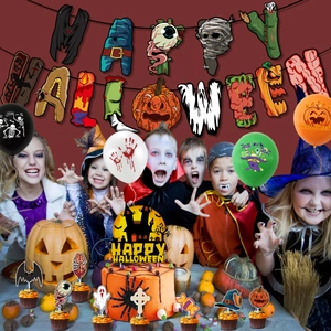 Set decorazioni festa Halloween con striscione, palloncini e topper per torte a tema