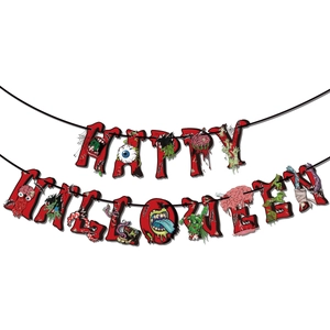 Banderole Happy Halloween effrayante avec motifs de zombies et d'yeux pour décoration