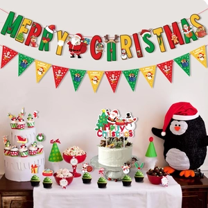 Weihnachtsdeko-Set mit Merry Christmas Bannern, Wimpelketten und Tortenaufsteckern