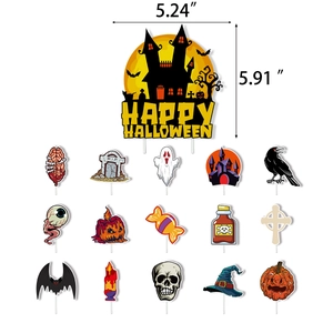 Set topper per torta di Halloween con castello e 15 plettri con motivi spaventosi misti
