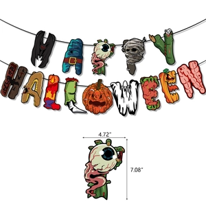 Set festa banner Happy Halloween con elementi spaventosi di zucca e teschio decorativo