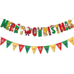 Detailansicht der Merry Christmas Banner mit Weihnachtsmann und festlichen Rentier-Motiven