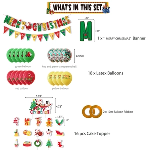 Weihnachts-Party-Set mit Merry Christmas Banner Luftballons und Torten-Deko-Steckern