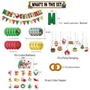 Weihnachtsdeko-Set mit Merry Christmas Bannern, Luftballons und festlichen Spiralen