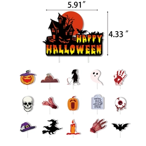 16-piece Halloween cake topper set featuring Happy Halloween castle, pumpkin and ghost