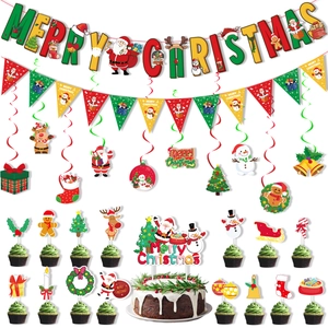 Fröhliche Weihnachtsfeier Dekoration Weihnachtsmann Banner Kuchendekorationen Spirale Hängende Ornamente Für Feiertagsparty Heimdekoration