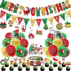 Weihnachtsdekoration Set mit Merry Christmas Banner, Luftballons und Tortenaufsätzen