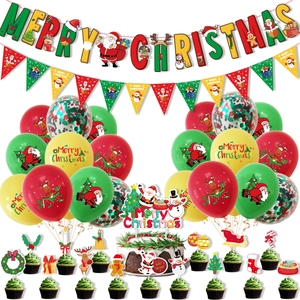 Fröhliche Weihnachten Party Dekoration Set Banner Dreiecksflagge Hängende Spiralen Latex Luftballons Tortenaufsatz Für Weihnachten Szene Layout Home Party Feier Dekor