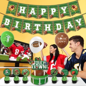 American football themed birthday party decoration set with banners and latex balloons