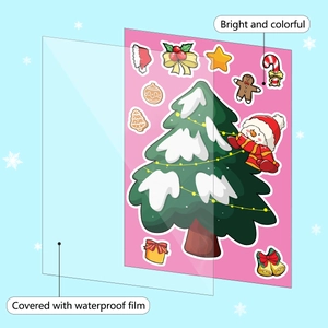 Detail of colorful Christmas stickers showing the protective waterproof film layer