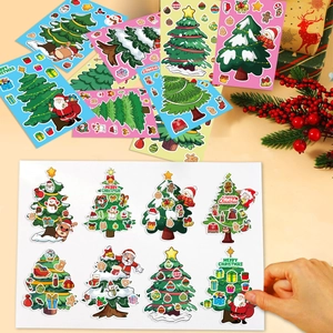 DIY Christmas tree sticker set with Santa and reindeer for festive gift decoration