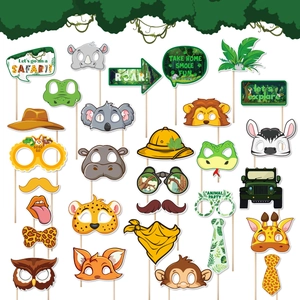 25-piece safari jungle party photo booth props with animal masks and adventure accessories