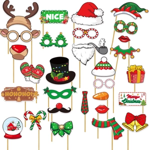 Christmas Photo Booth Props For Holiday Party Decorations With Santa Hat Reindeer Mustache Glasses Photography Supplies