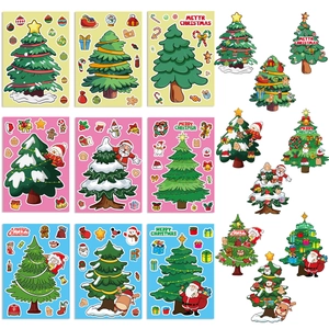 Set of 9 Christmas DIY tree stickers with Santa, snowman and reindeer for kids