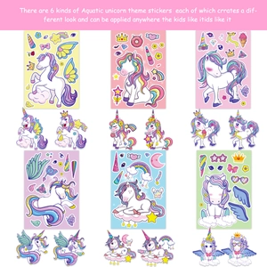 Unicorn DIY sticker set for kids birthday party favors including 6 colorful cartoon sheets