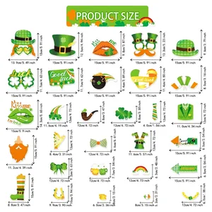 Tableau des tailles pour 25 accessoires photo de la Saint-Patrick avec mesures précises