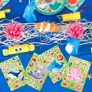 Detail bunter Meerestier-Aufkleber mit Wal und Oktopus für Kinder-DIY-Partys