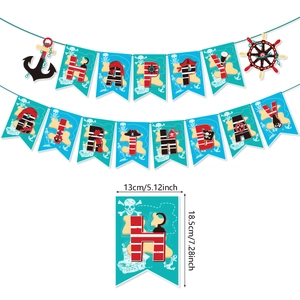Pirate theme Happy Birthday banner dimensions 13x18.5cm with anchor and ship wheel detail