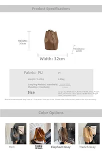 Size specifications and multi-color options for vintage large capacity bucket bag