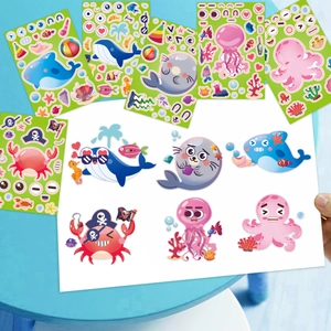 Detail von DIY Ozean-Tieraufklebern mit Cartoon-Walen, Robben und Quallen für Kinder