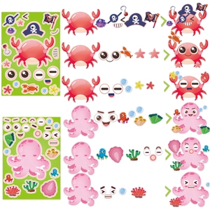 DIY Ozeantier Aufkleber Set mit Cartoon Krabbe und Oktopus inklusive lustigem Zubehör