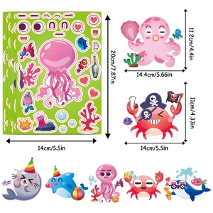 Meerestiere Aufkleber Set für Kinder mit Quallen, Delfinen und Haien, Größe 14x20cm