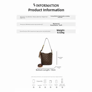 Infos de taille et capacité pour le sac seau monogramme marron avec foulard