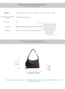 Detailed size chart for retro soft PU leather tote bag with specific dimensions
