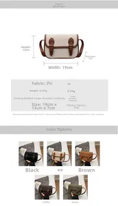 Spécifications de taille et options de couleurs pour le sac baguette vintage en cuir PU