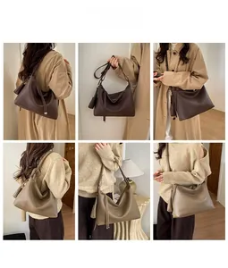 Detailed views of vintage soft leather tote bag showing large capacity and lychee texture