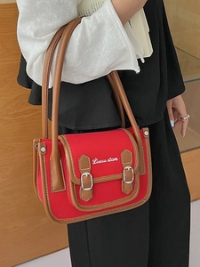 Vintage Canvas PU Leather Shoulder Bag Retro Embroidery Contrast Color Women Underarm Handbag British Style Messenger Bag