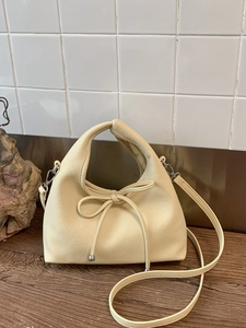 Women Litchi PU Leather Handbag Elegant Bow Design Minimalist Crossbody Shoulder Bag For Daily Commute Versatile Square Bag
