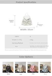 Detailed size chart and multi-color options for lightweight mini travel backpack