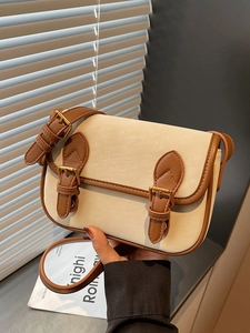 Sac Bandoulière Rétro en Cuir PU pour Femmes Vintage Bloc de Couleur Sac à Épaule Avec Boucle Décor Urbain Simple Style Carré
