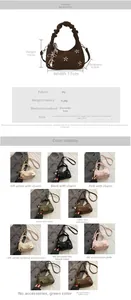 Detailed size specifications for women's pleated PU crossbody bag with 17x15x9.5cm dimensions