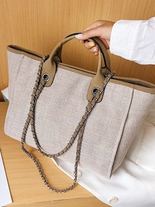 Bolso de Mano de Lona de Gran Capacidad para Mujer Moda Textura Tejida Bolso de Hombro con Cadena Bolso Casual Elegante Bolso de Viaje